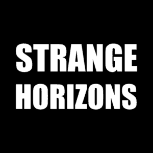 The show art for Strange Horizons. Simple white all-caps sans-serif text on a black background with the show's title.