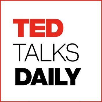 The cover art for TED Talks Daily. The podcast's title is written in red and black sans-serif all-caps text in front of a white background. The image has a thin red border.